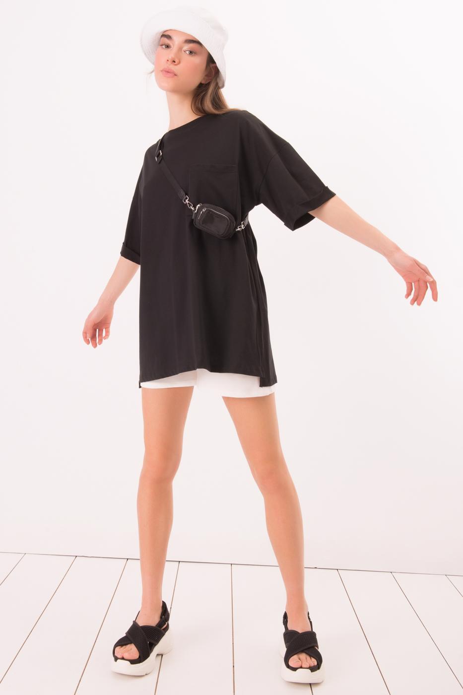 Bayan Siyah Kısa Kol Basic Mini Tişört Elbise