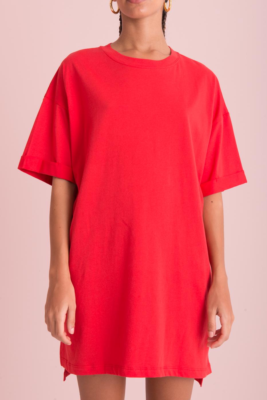 Bayan Kırmızı Kısa Kol Basic Mini Tişört Elbise