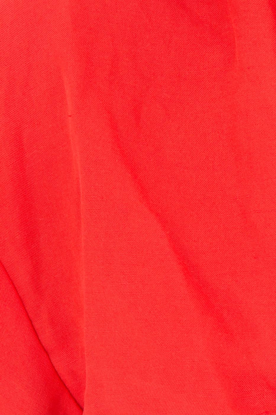 Bayan Kırmızı Crop Kısa Kol Keten Gömlek