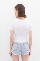 Bayan Beyaz Kol Volan Detaylı Crop Bluz