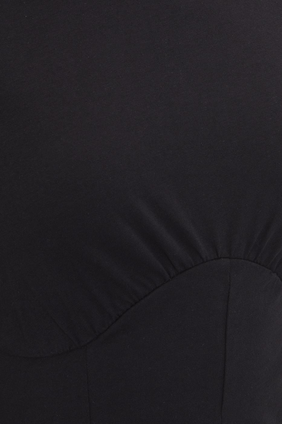 Bayan Siyah Kol Volan Detaylı Crop Bluz