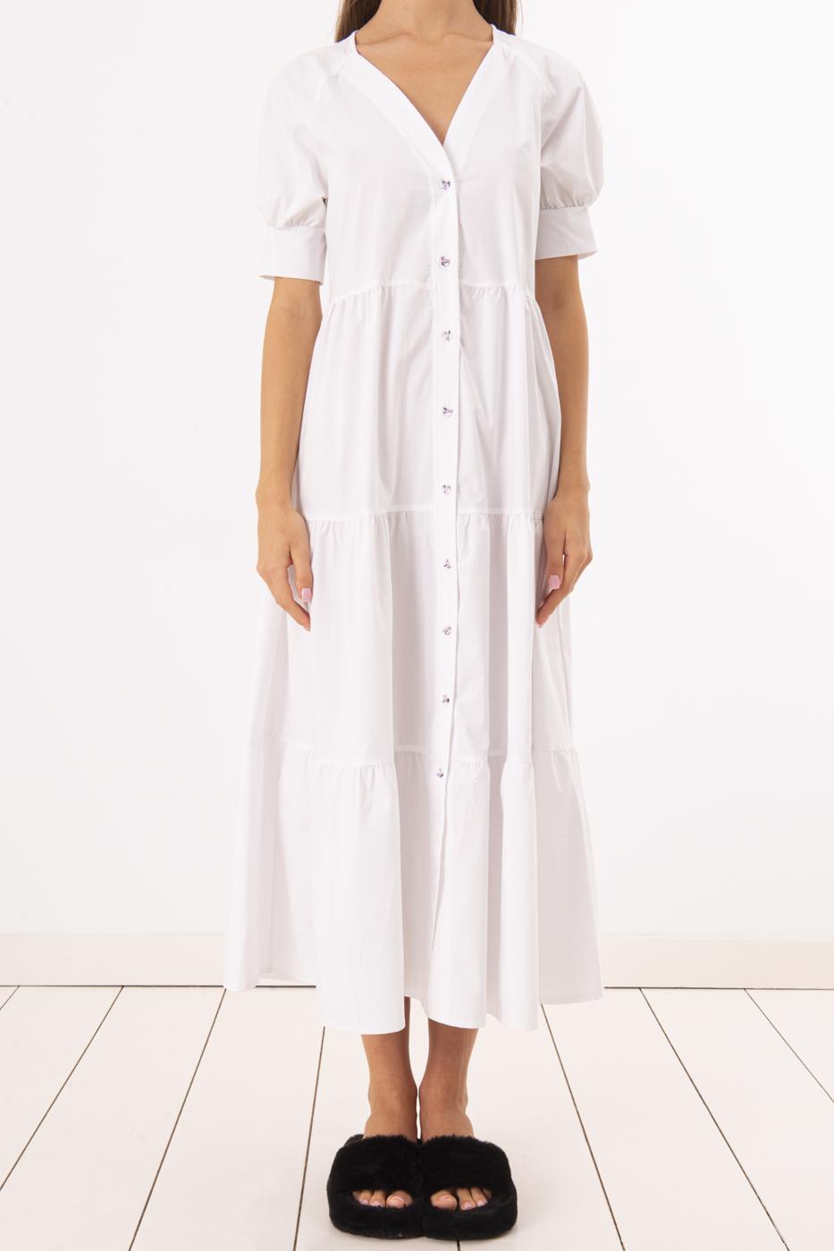 Bayan Beyaz Katlı V Yaka Midi Elbise