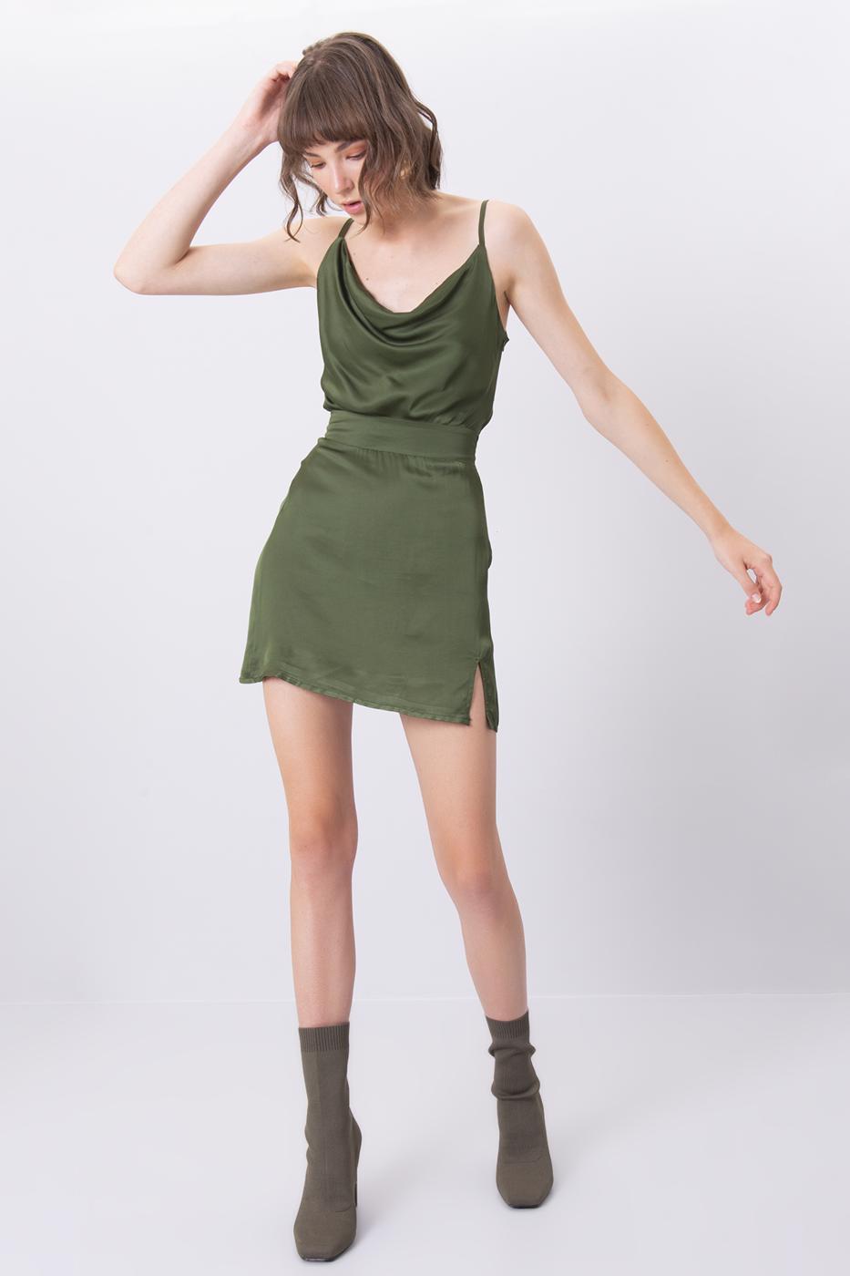 Bayan Haki Degaje Yaka Detaylı Mini Elbise