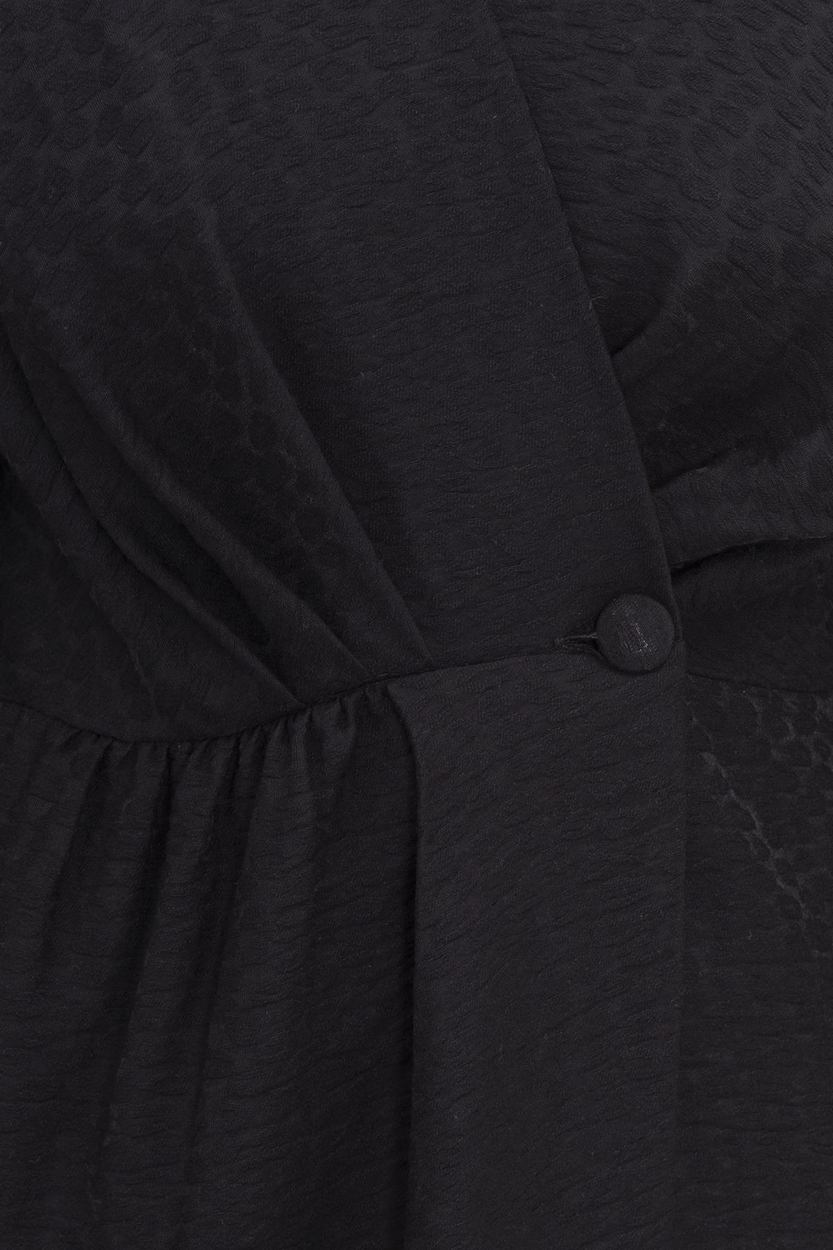 Bayan Siyah Kruvaze Kapama Mini Elbise