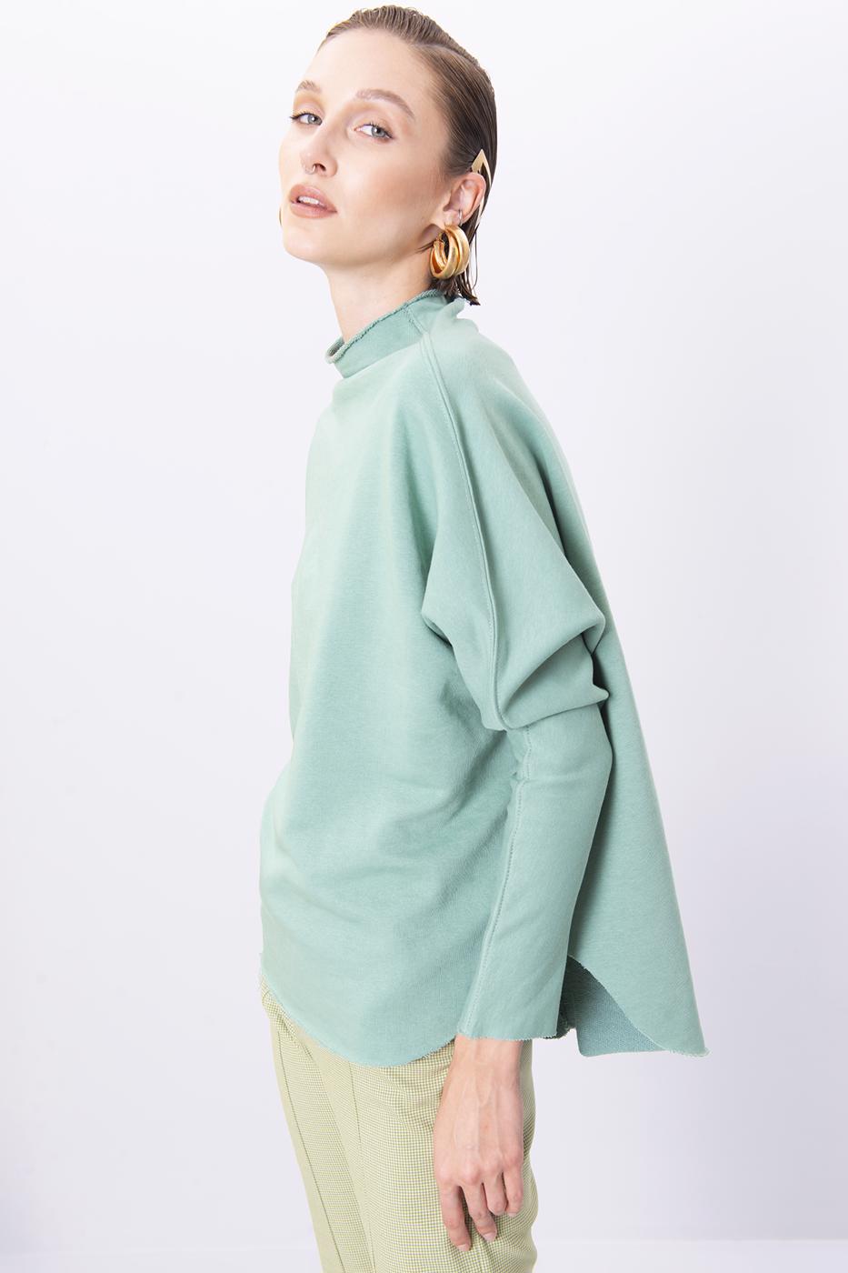 Bayan Yeşil Dik Yaka Detaylı Sweatshirt