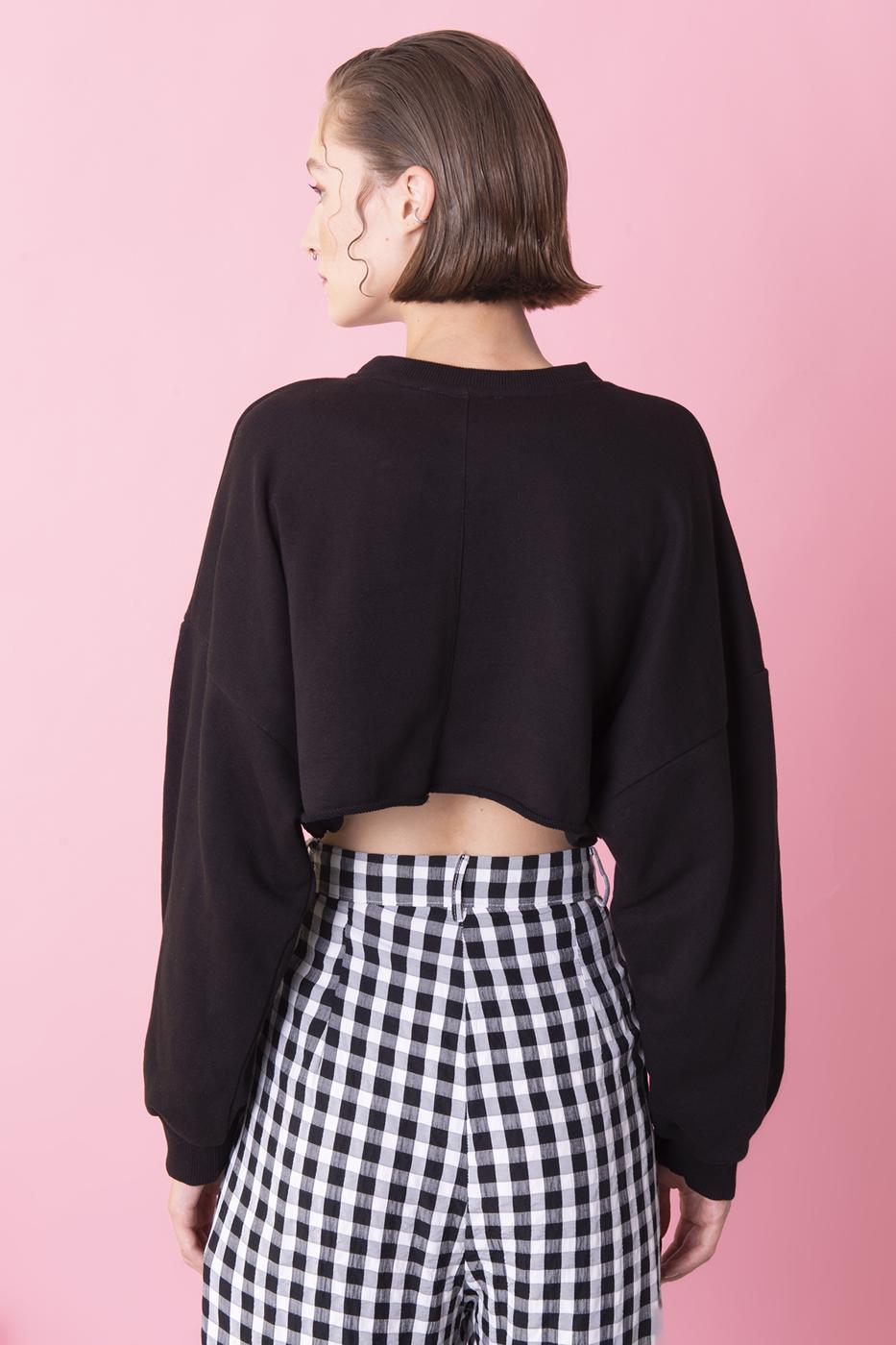 Bayan Siyah Ön Baskı Detaylı Basic Sweatshirt