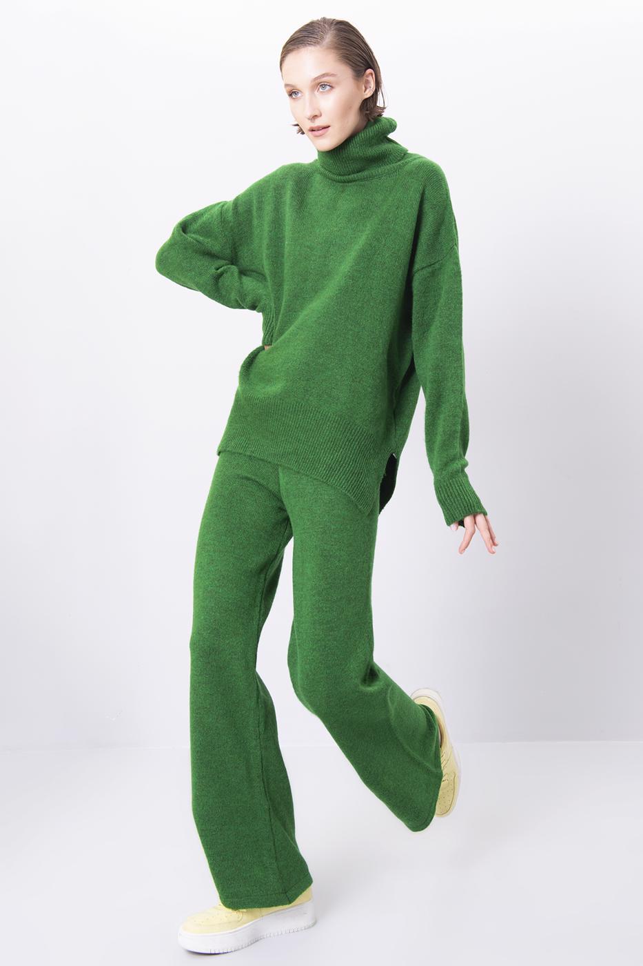 Bayan Yeşil Triko Bol Pantolon