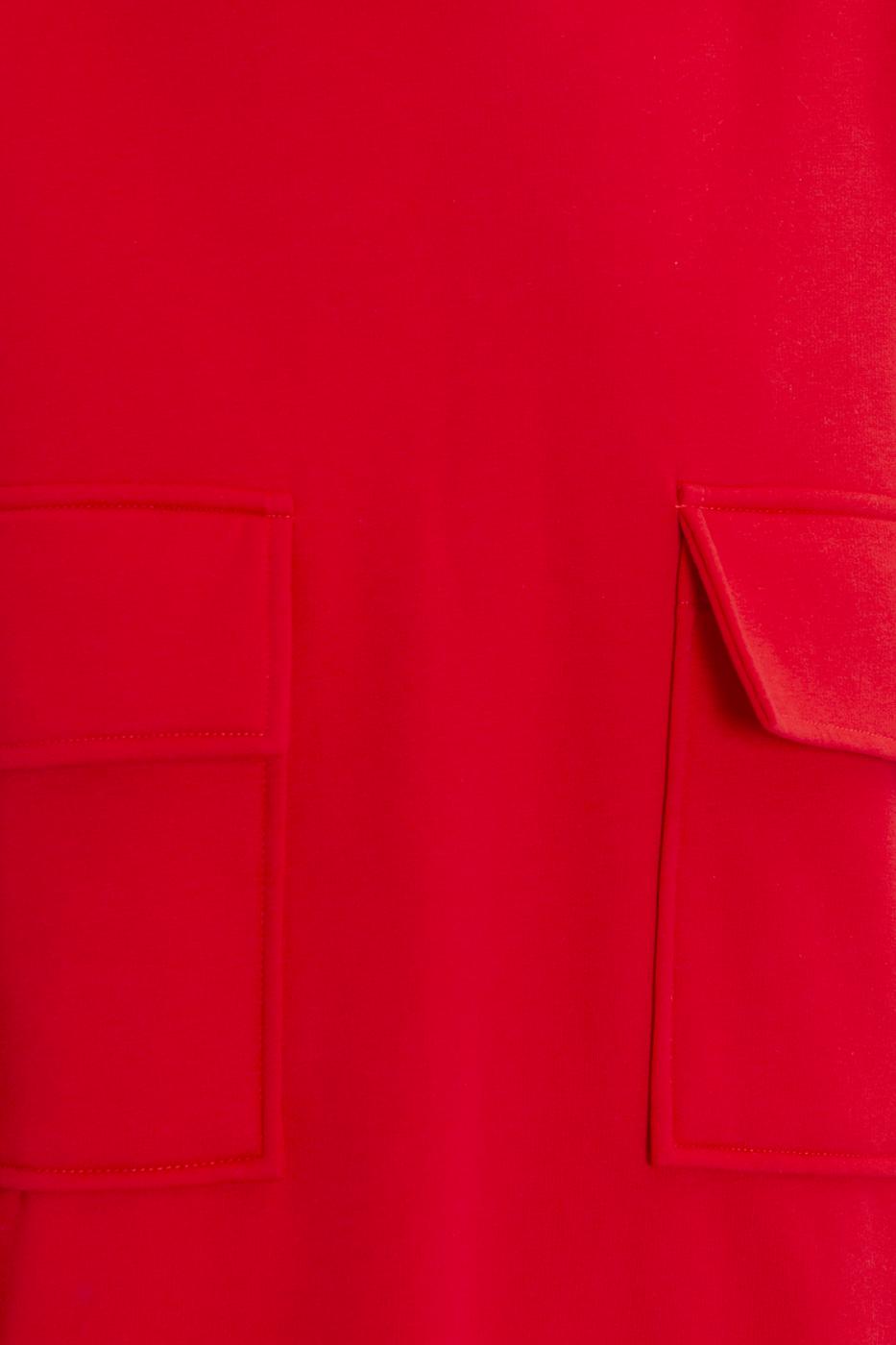 Bayan Kırmızı Cep Detaylı Kapüşonlu Mini Sweat Elbise