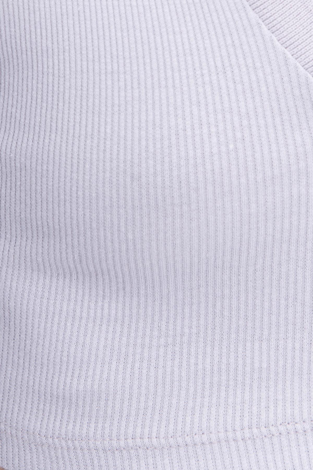 Bayan Mavi V Kesim Polo Yaka Crop Body