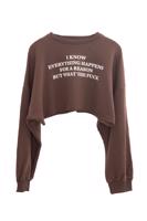 Bayan Kahverengi Ön Baskı Detaylı Basic Sweatshirt