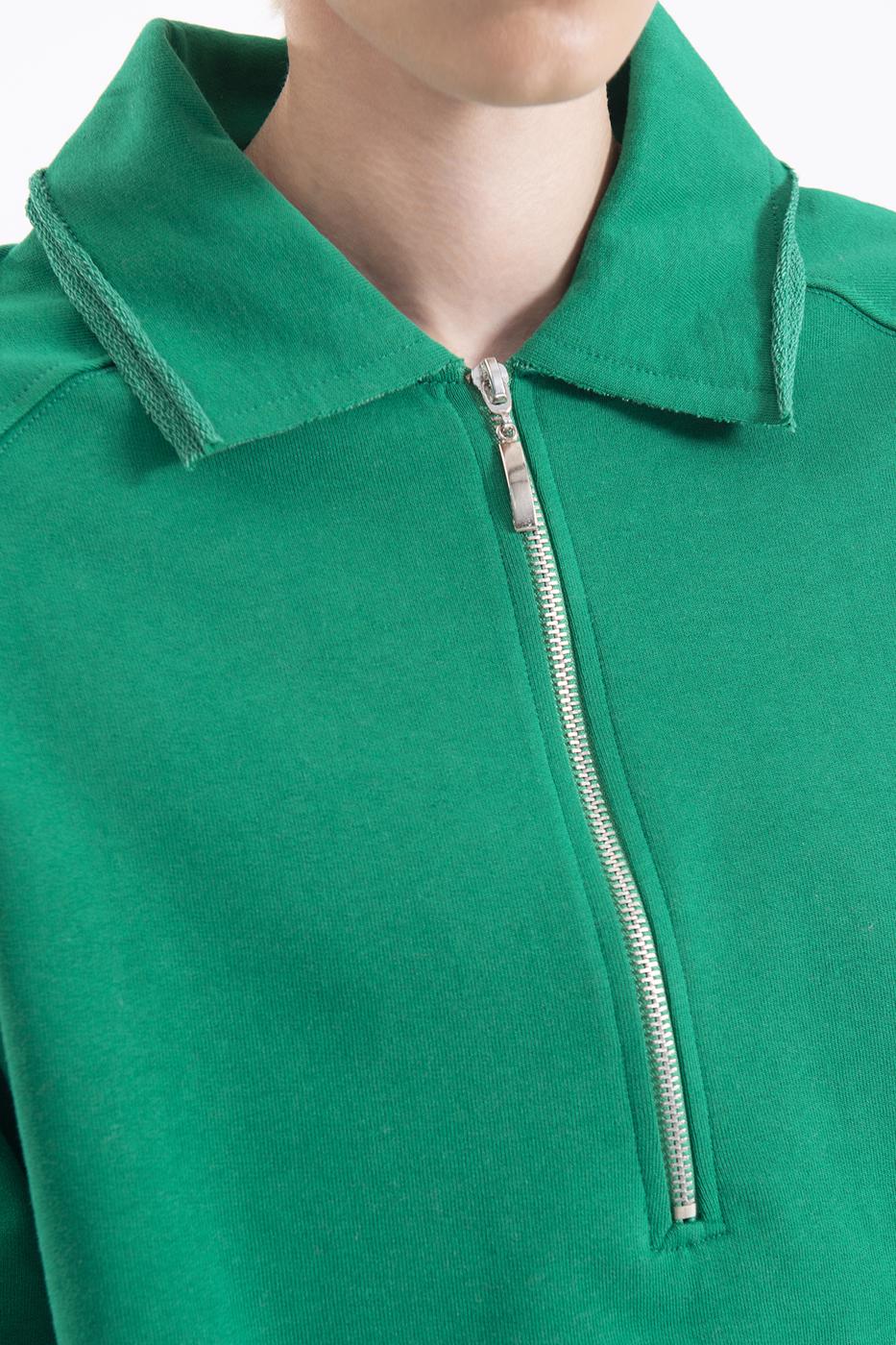 Bayan Yeşil Yakalı Crop Sweatshirt