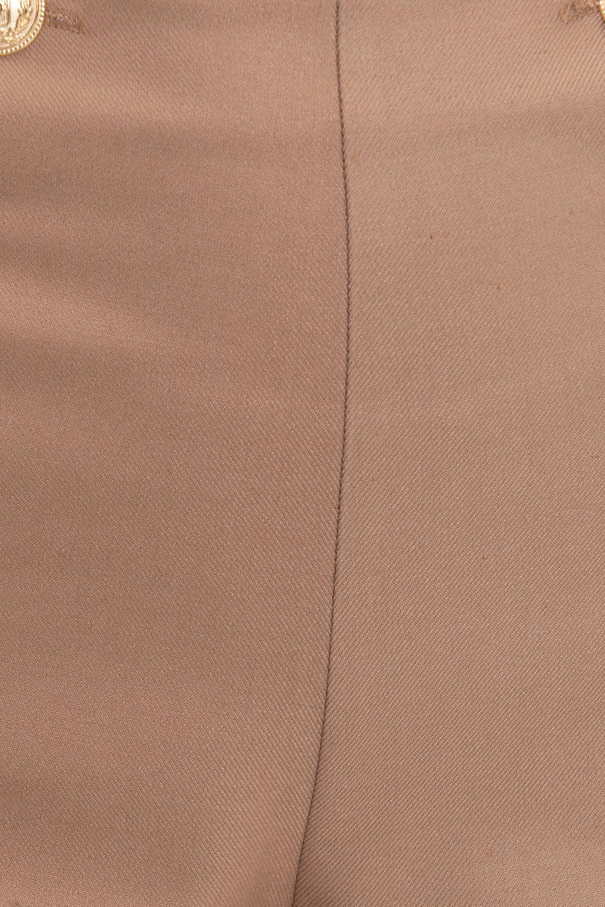 Bayan Bej Düğme Detaylı Klasik Bol Paça Pantolon