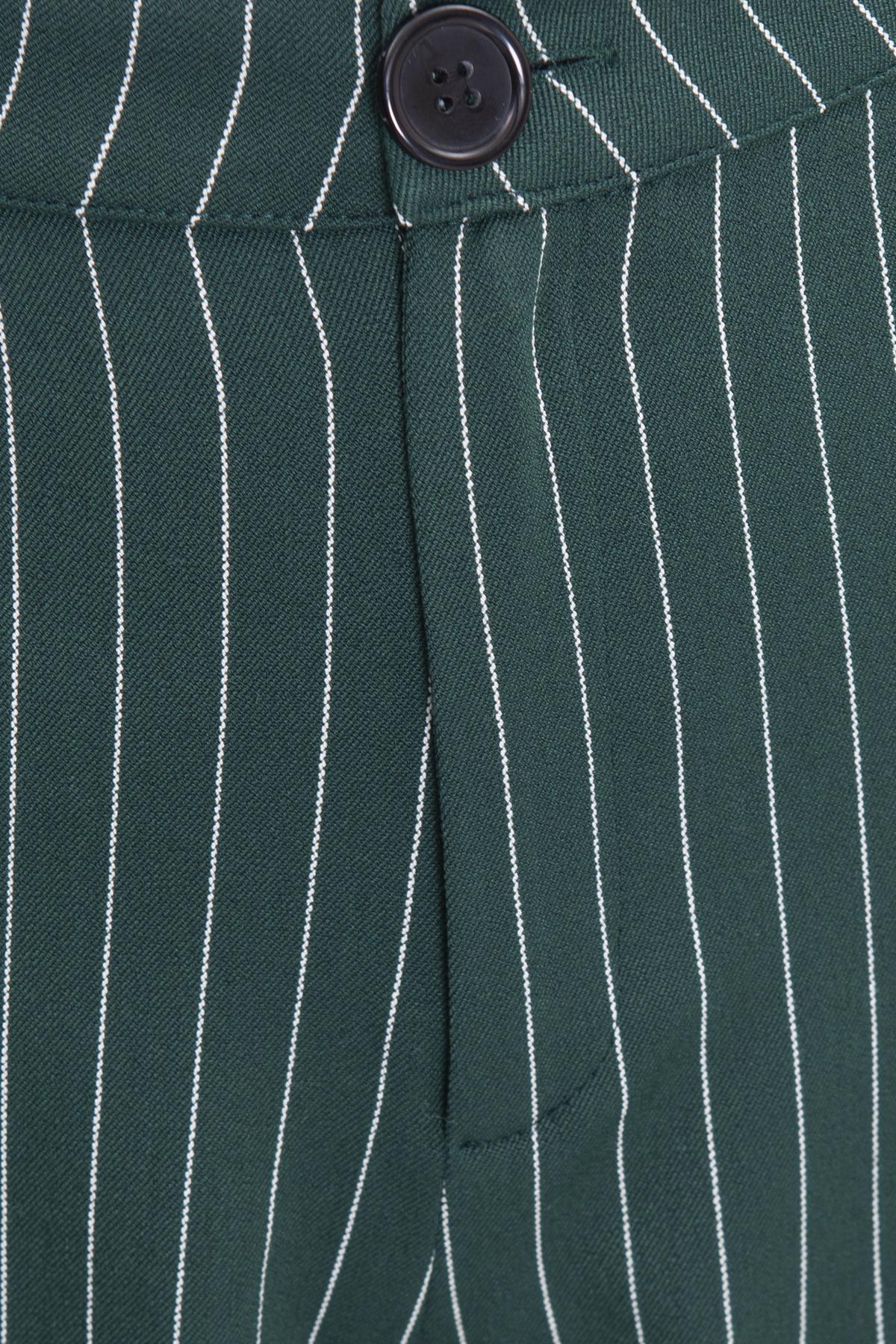 Bayan Yeşil Çizgili Yüksek Bel Klasik Pantolon
