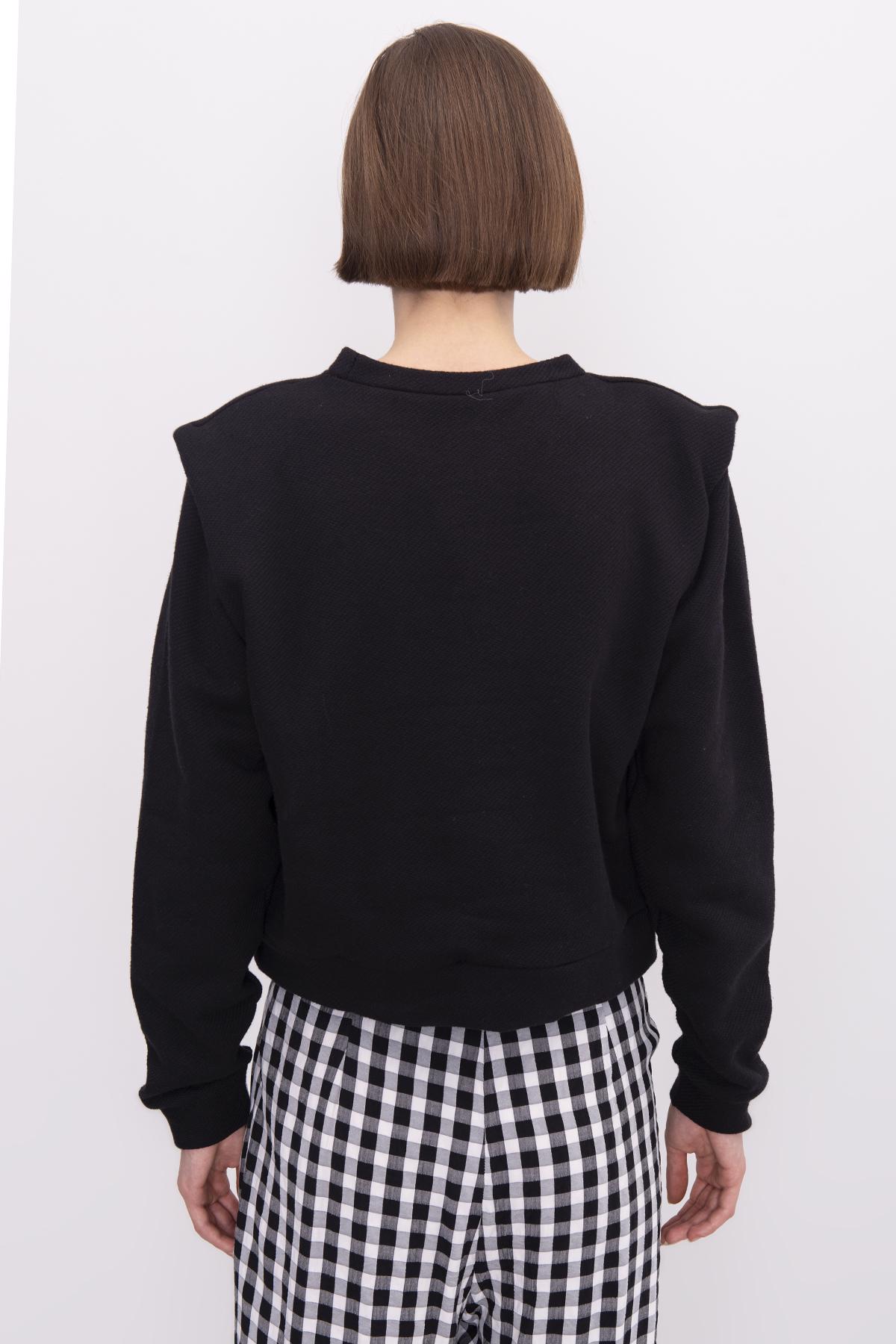 Bayan Siyah Omuz Detaylı Bisiklet Yaka Sweatshirt