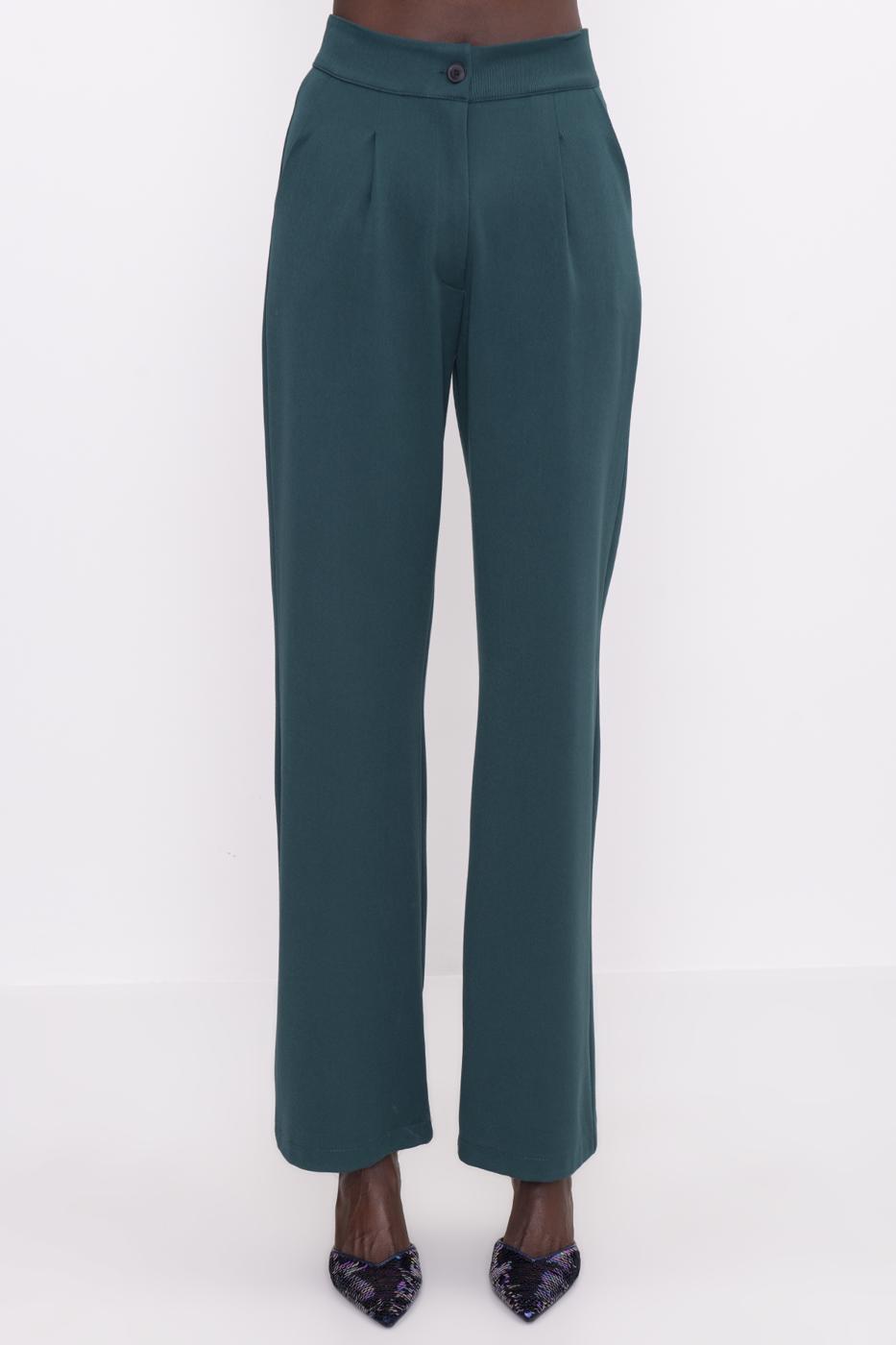 Bayan Yeşil Pileli Klasik Bol Paça Pantolon