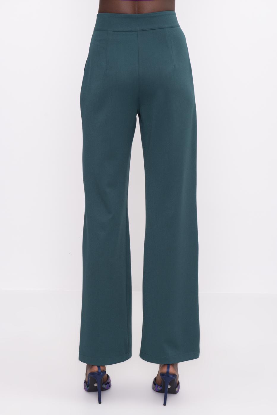 Bayan Yeşil Pileli Klasik Bol Paça Pantolon
