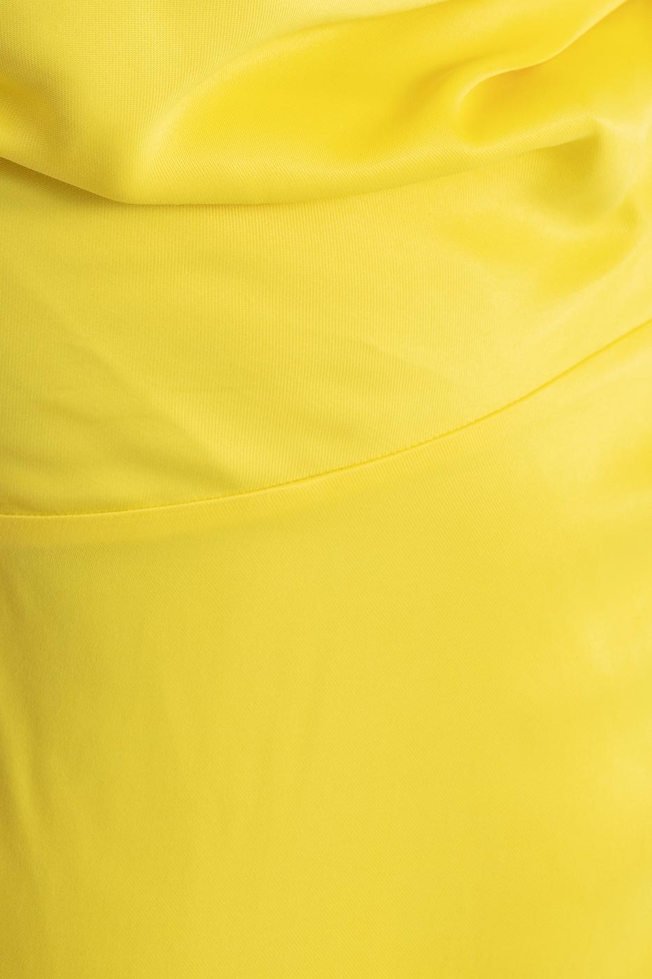 Bayan Sarı Askılı Degaje Yaka Midi Saten Elbise