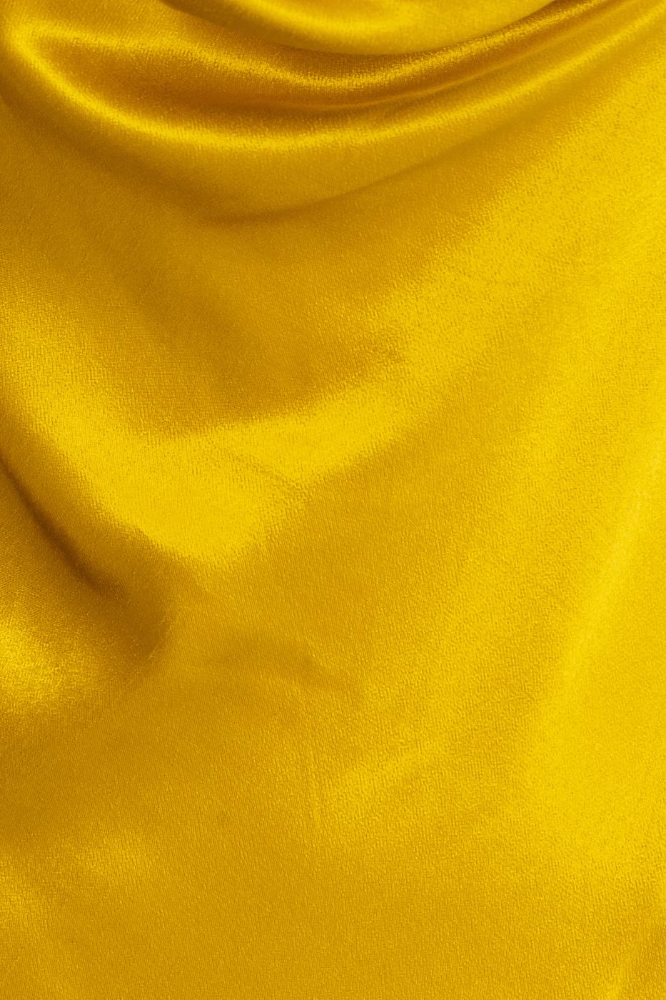 Bayan Sarı Degaje Yaka Askılı Midi Saten Elbise