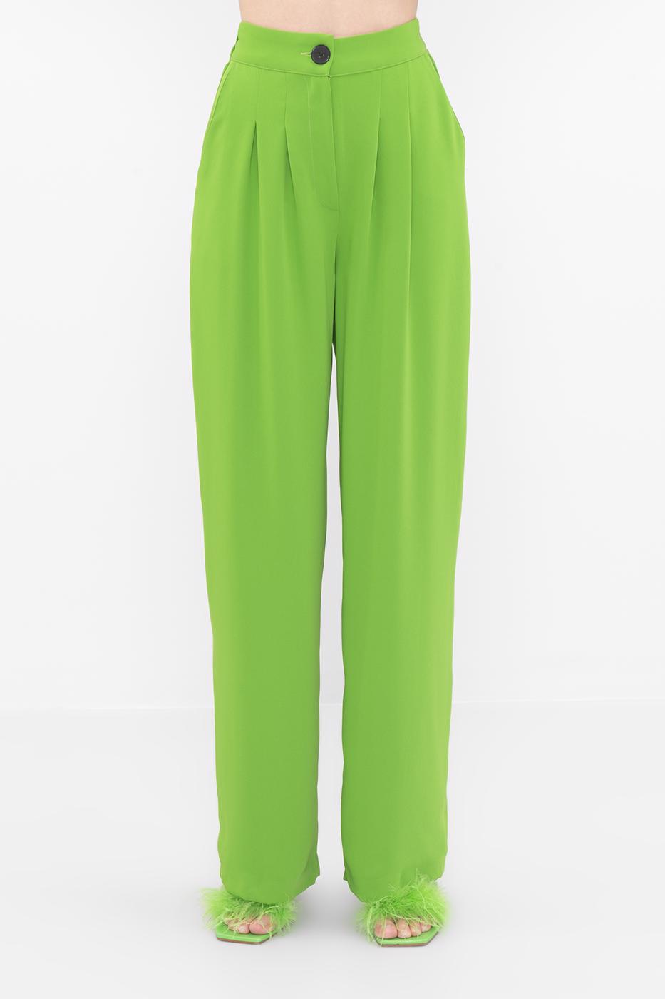Bayan Yeşil Geniş Paça Maskülen Pantolon