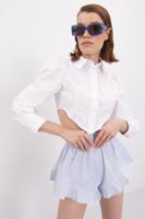 Bayan Beyaz Uzun Kollu Crop Gömlek