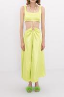 Bayan Yeşil Kare Yaka Bel Büzgülü Midi Elbise