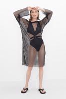 Bayan Siyah Kayık Yaka File Detaylı Midi Elbise