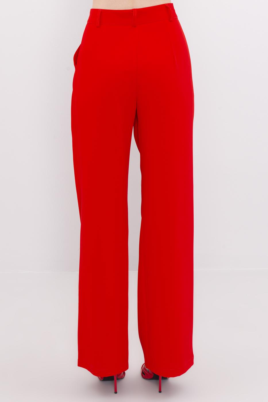 Bayan Kırmızı Yüksek Bel Pileli Bol Pantolon