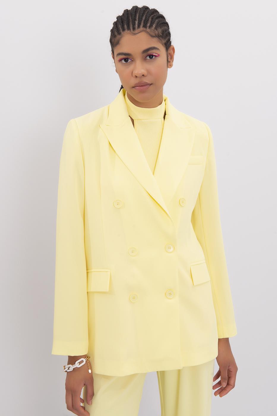 Bayan Sarı Kruvaze Kapama Blazer Ceket