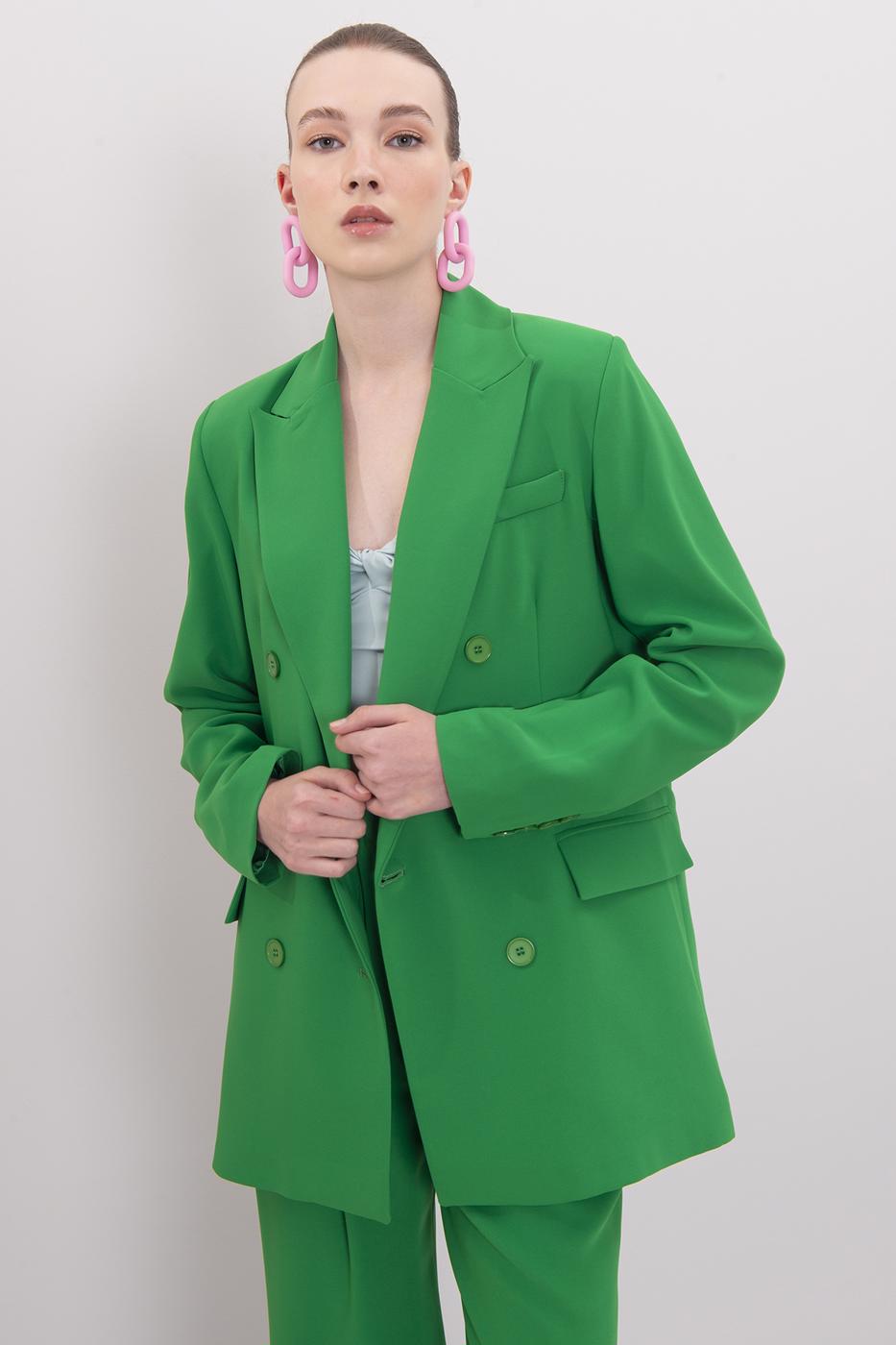 Bayan Yeşil Kruvaze Kapama Blazer Ceket
