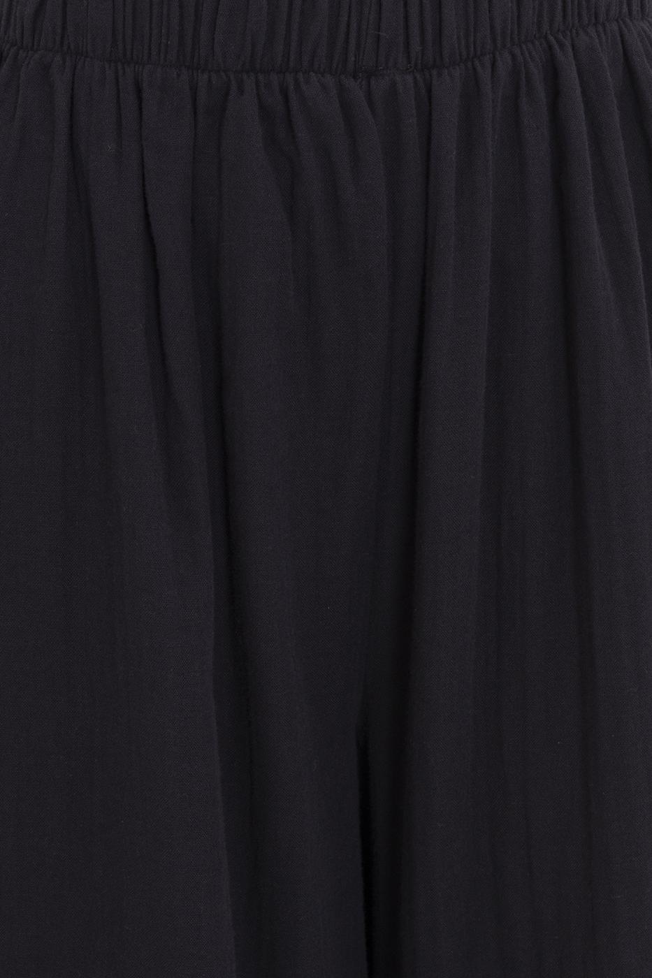 Bayan Siyah Bel Lastikli Bol Paça Pamuklu Pantolon