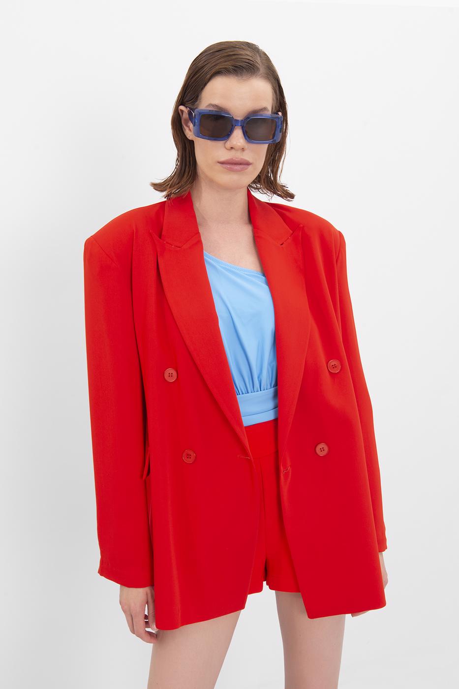 Bayan Kırmızı Oversize Blazer Ceket