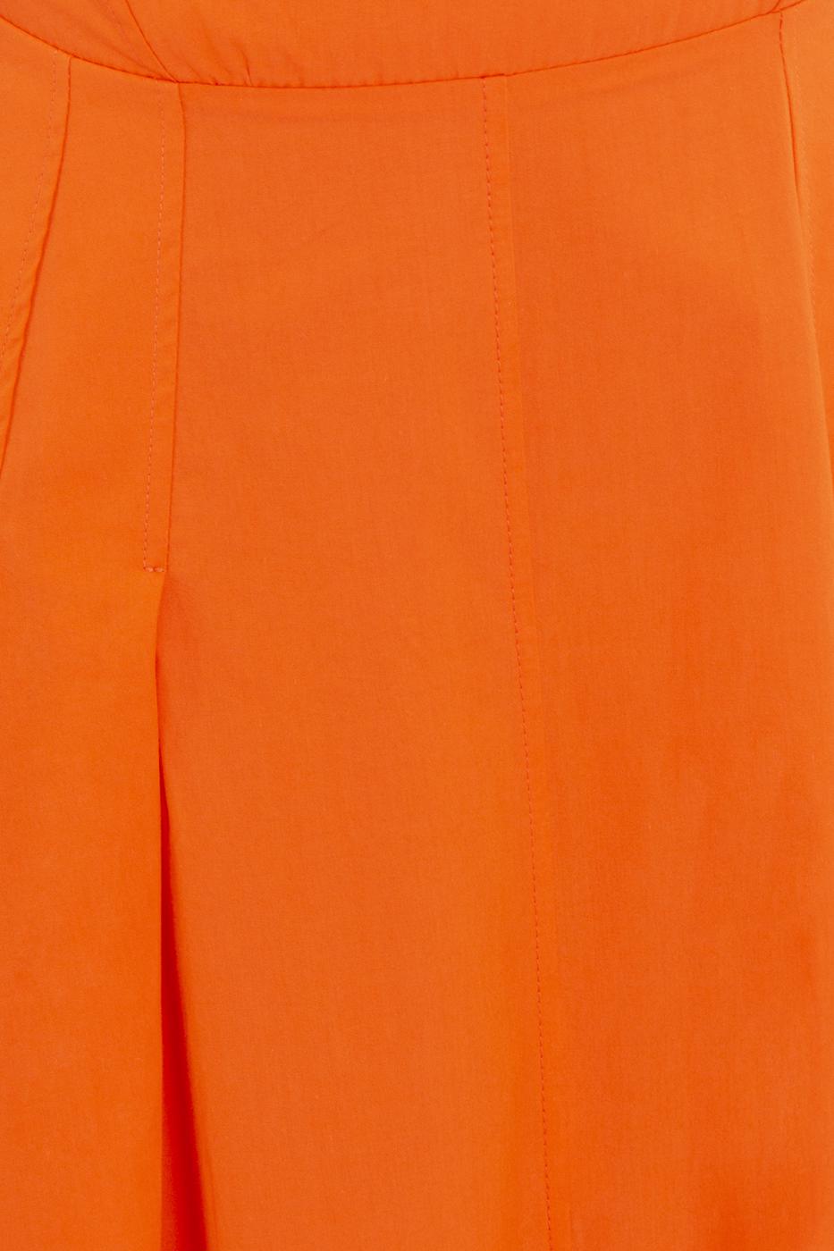 Bayan Oranj Kare Yaka Pileli Midi Elbise