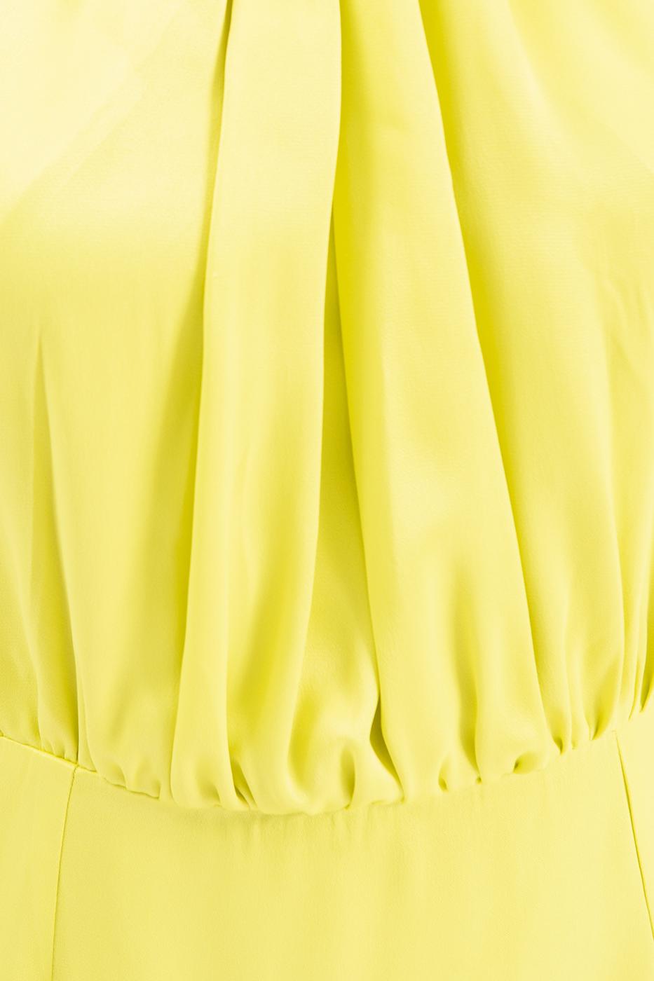 Bayan Sarı Taşlı Askı Detaylı Mini Saten Elbise
