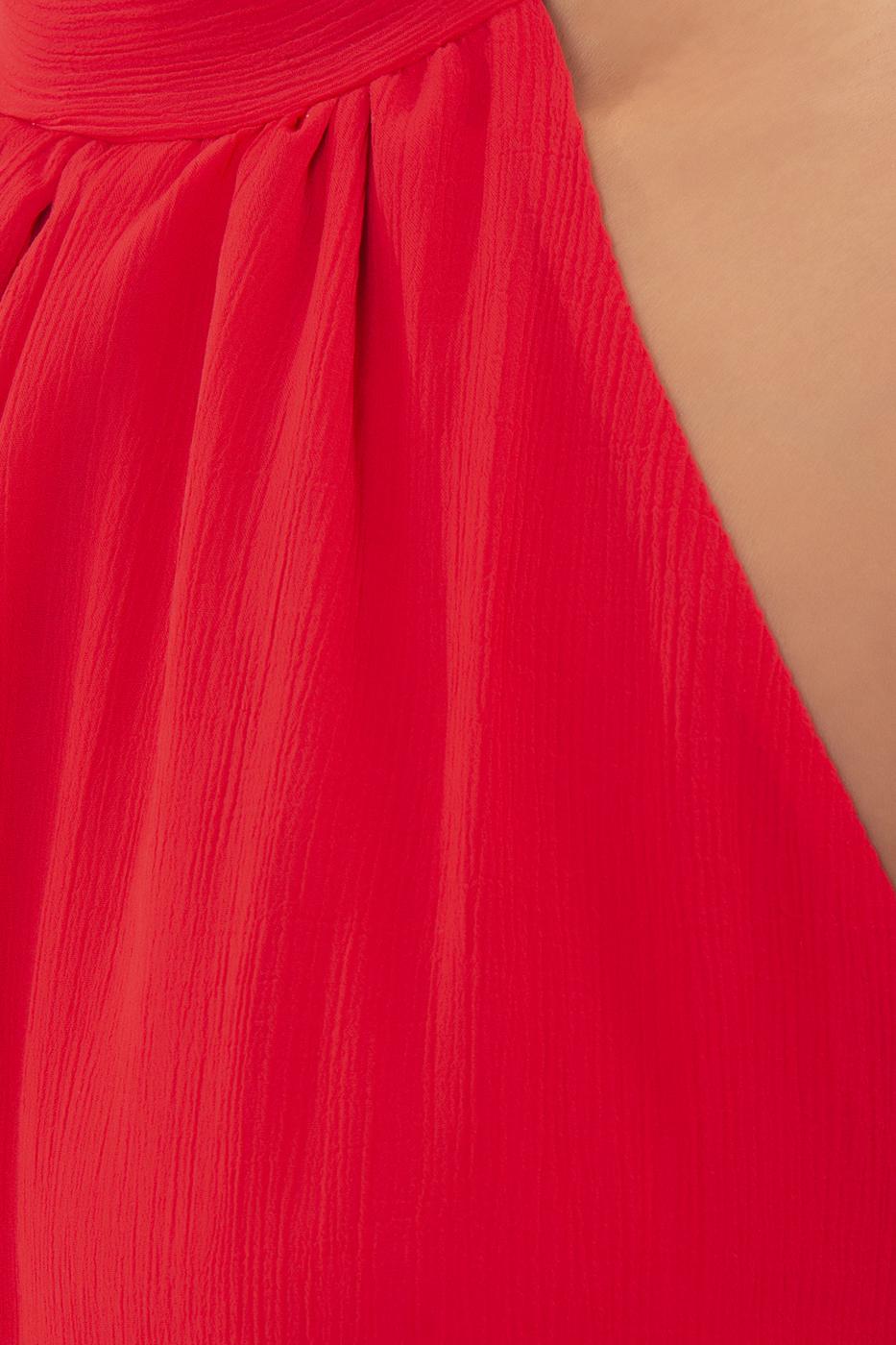 Bayan Kırmızı Dik Yakalı Bol Mini Elbise