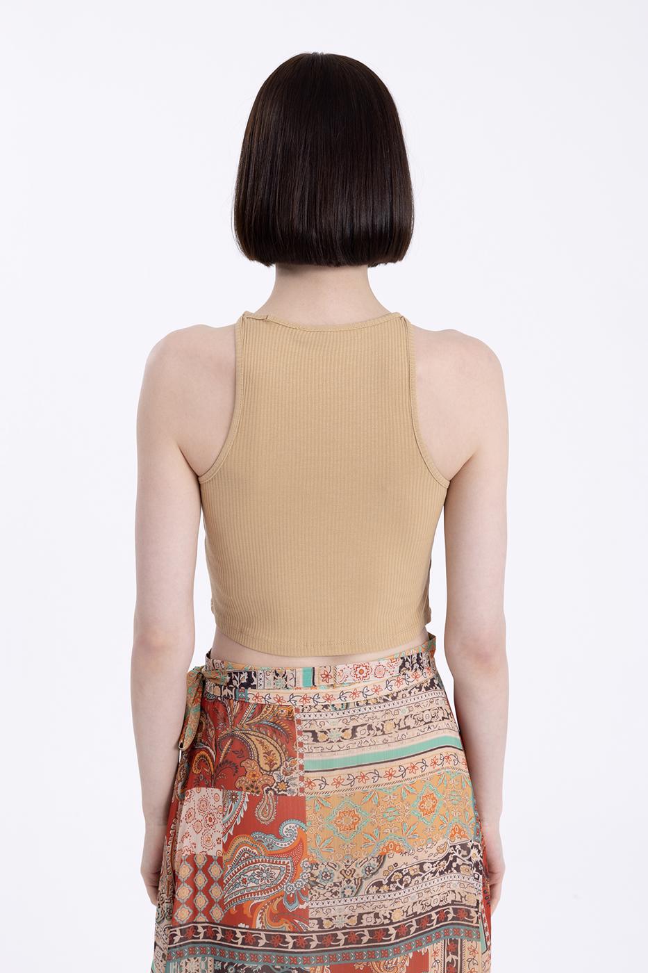 Bayan Bej Halter Yaka Crop Body