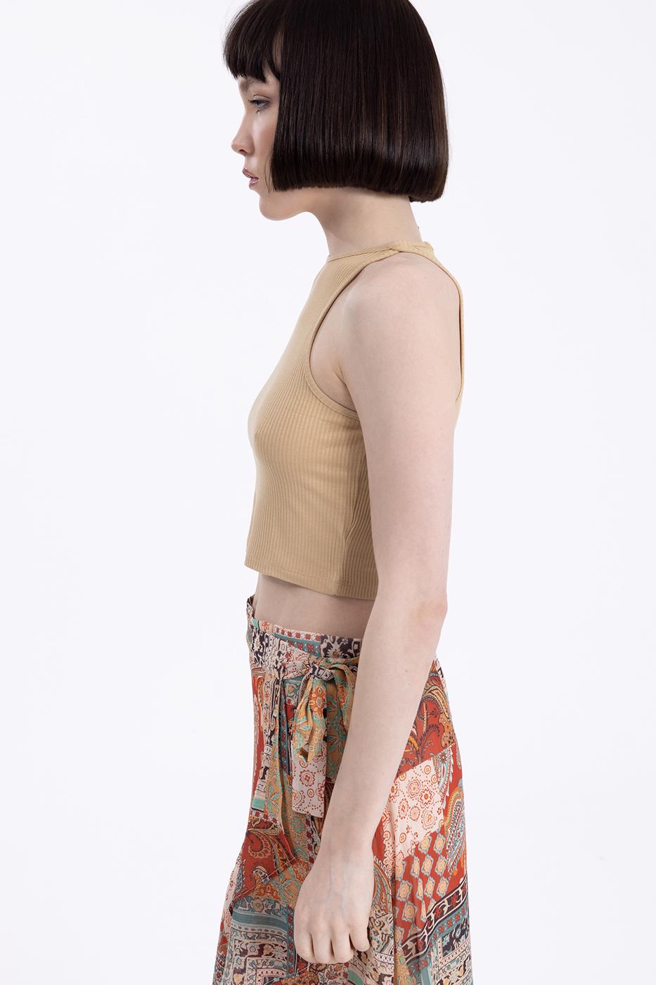 Bayan Bej Halter Yaka Crop Body