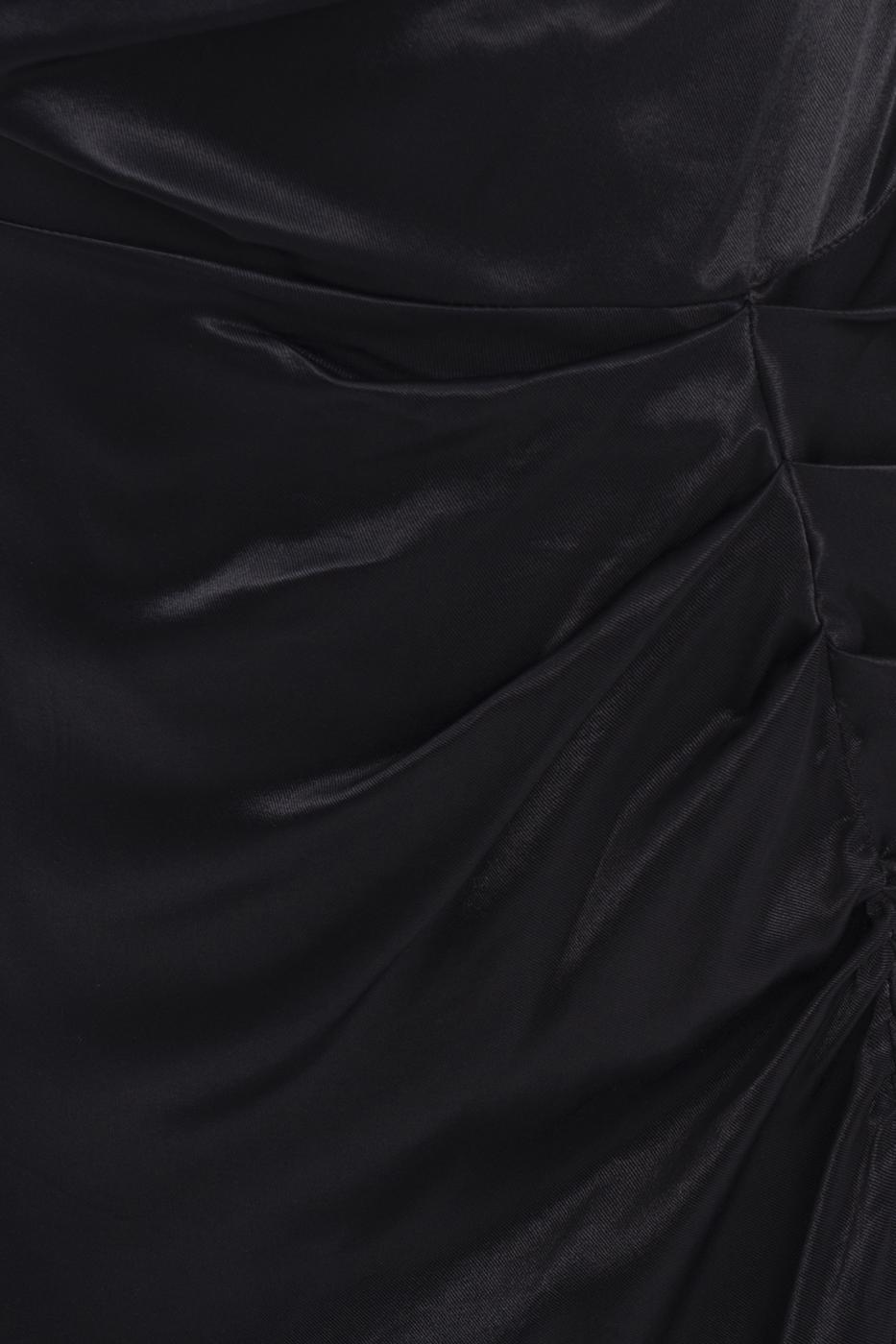 Bayan Siyah Askılı Degaje Yaka Midi Saten Elbise