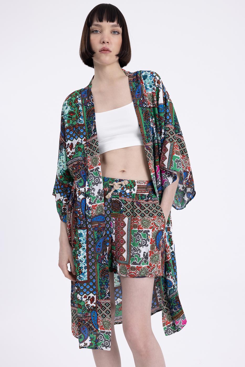 Bayan Multı Yarasa Kol Detaylı Kimono