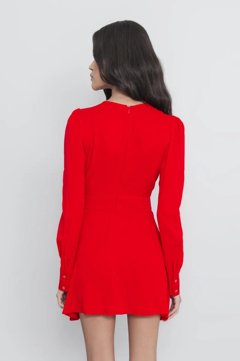 Bayan Kırmızı V Yakalı Saten Mini Elbise