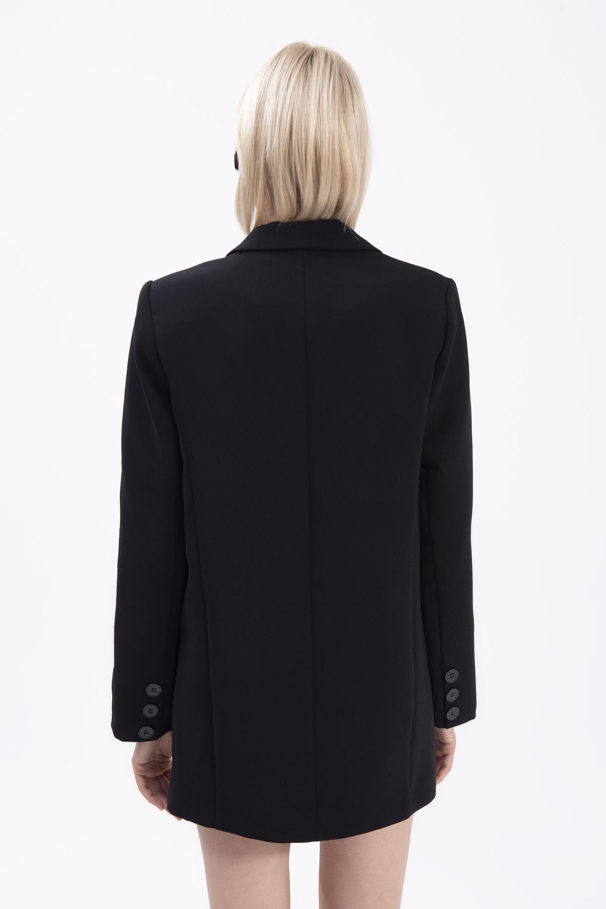 Bayan Siyah Kruvaze Kapama Blazer Ceket
