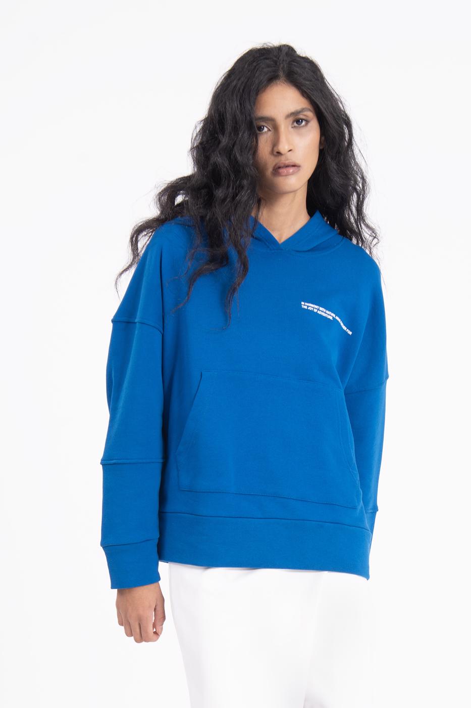 Bayan Sax Kapüşonlu Baskı Detaylı Sweatshırt