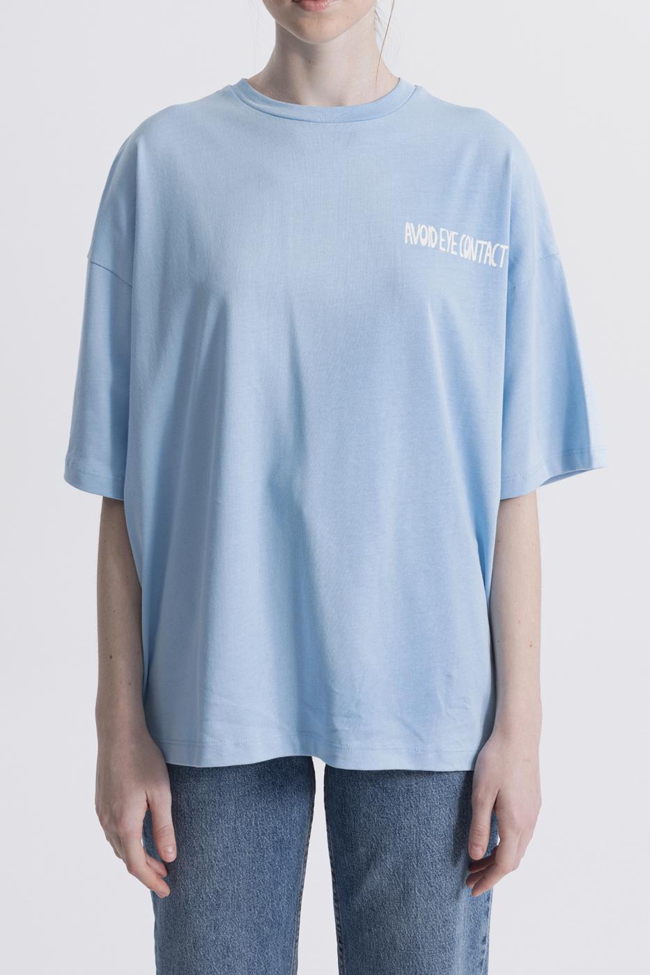 Bayan Mavi Oversize Baskılı Tshirt