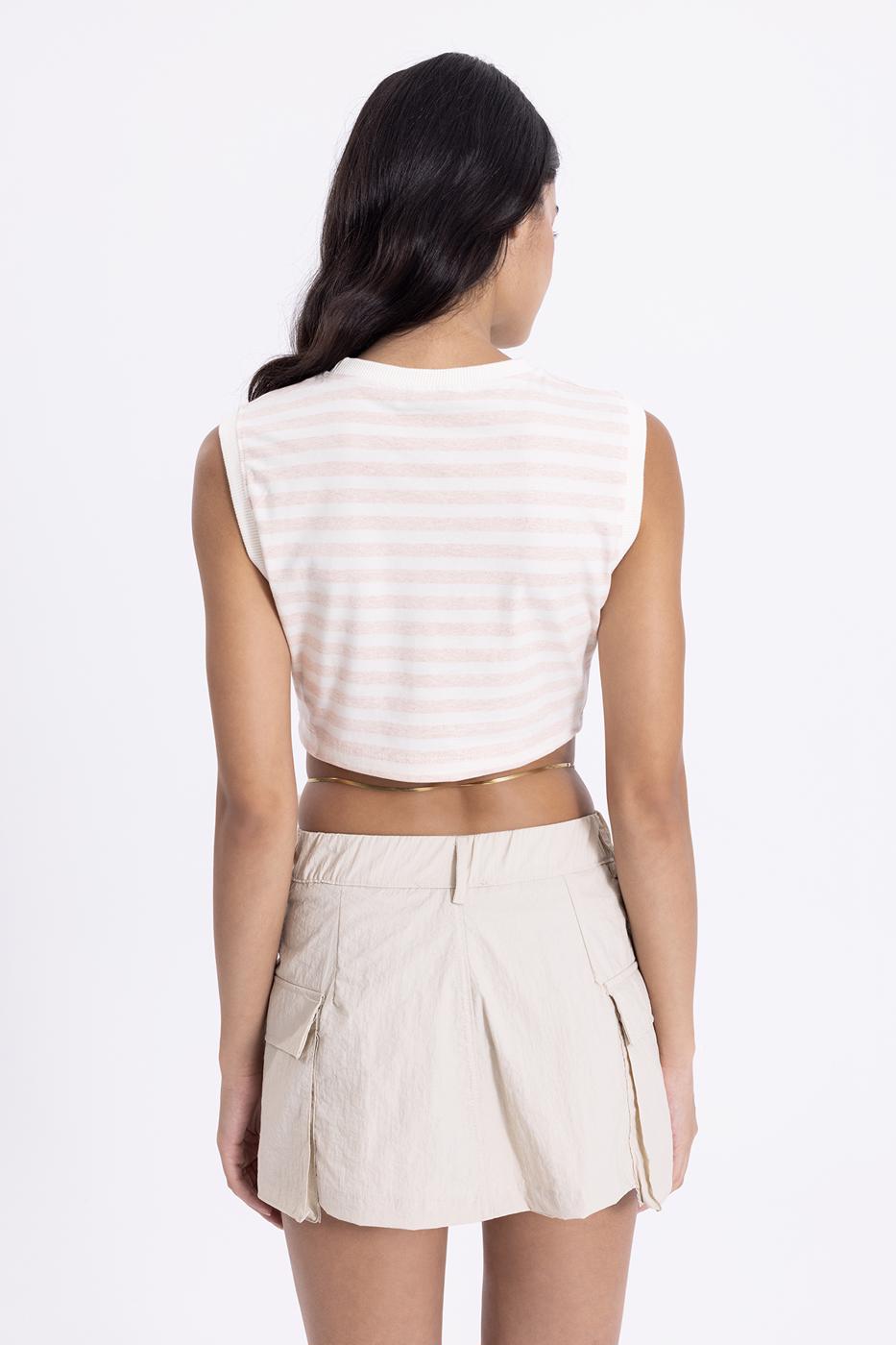 Bayan Pudra Çizgili Crop Top