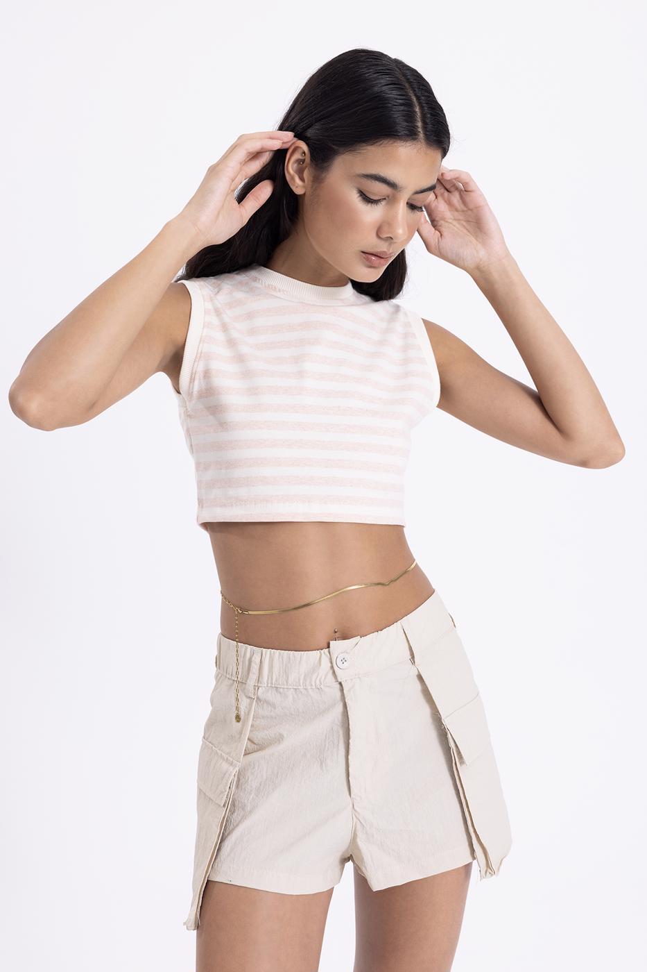 Bayan Pudra Çizgili Crop Top