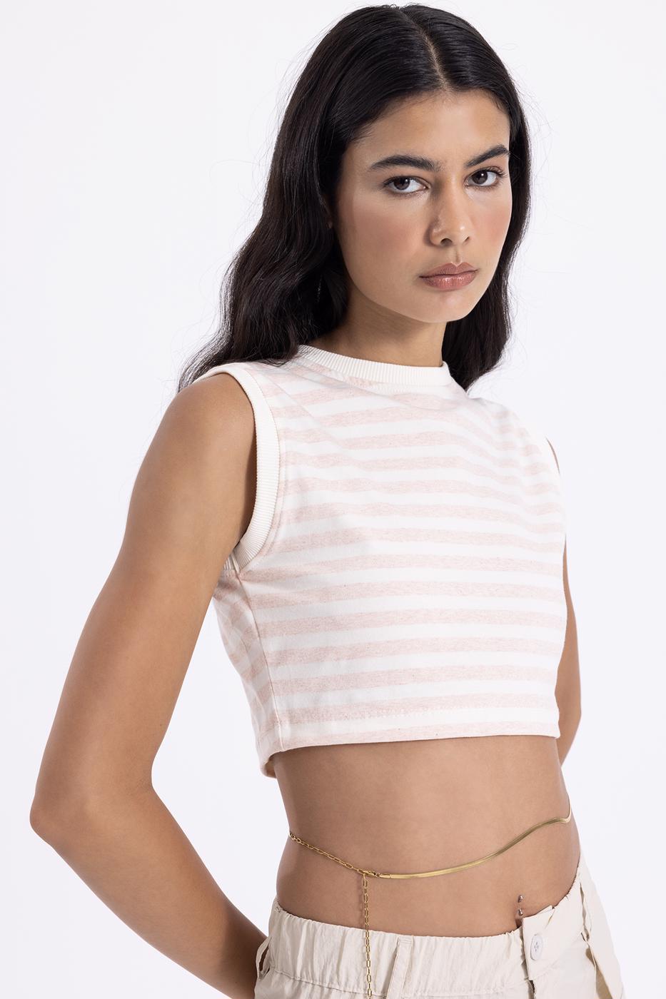 Bayan Pudra Çizgili Crop Top