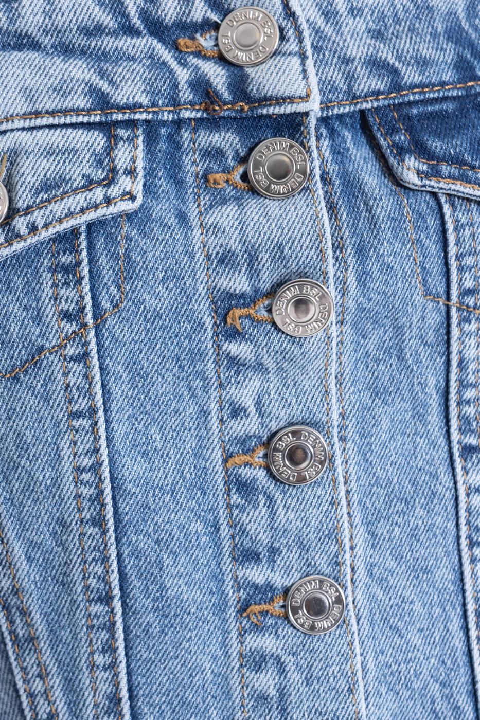 Bayan Mavi Straplez Crop Denim Top