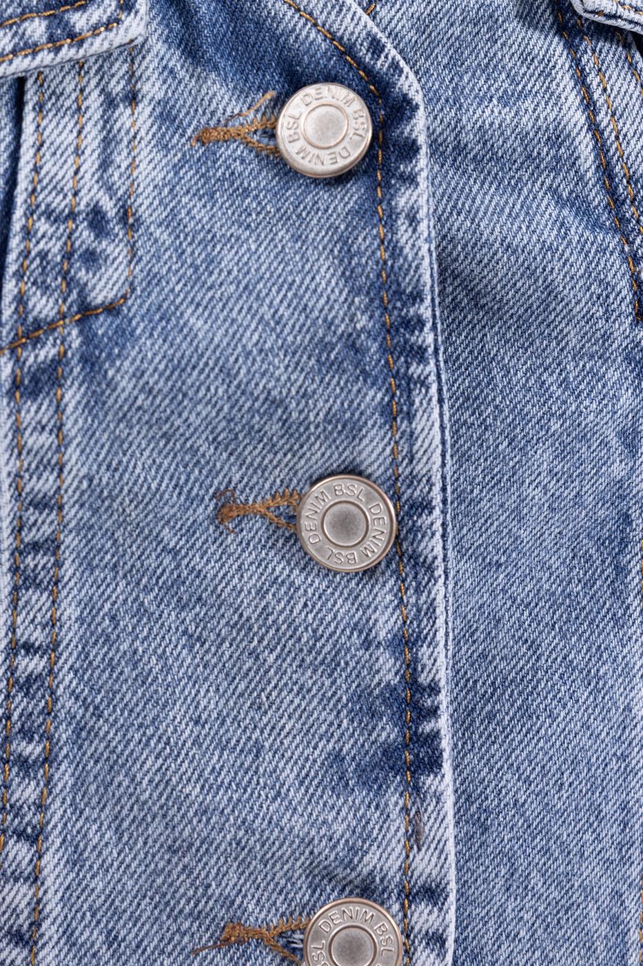 Bayan Mavi Denim Crop Yelek