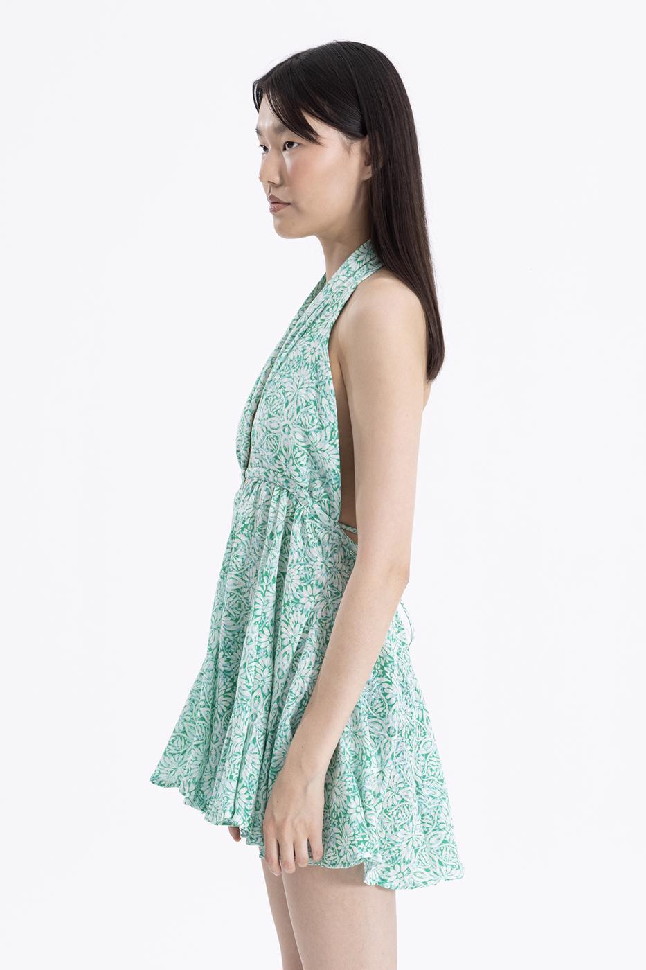 Bayan Yeşil Volanlı Etek Detaylı Mini Elbise