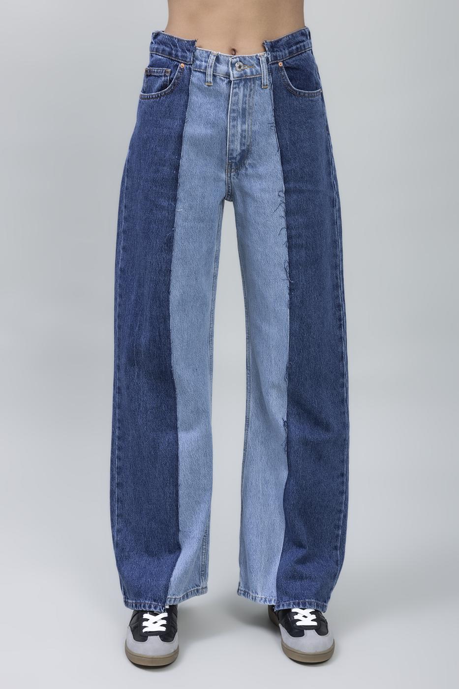 Bayan Mavi Bicolor Denim Pantolon