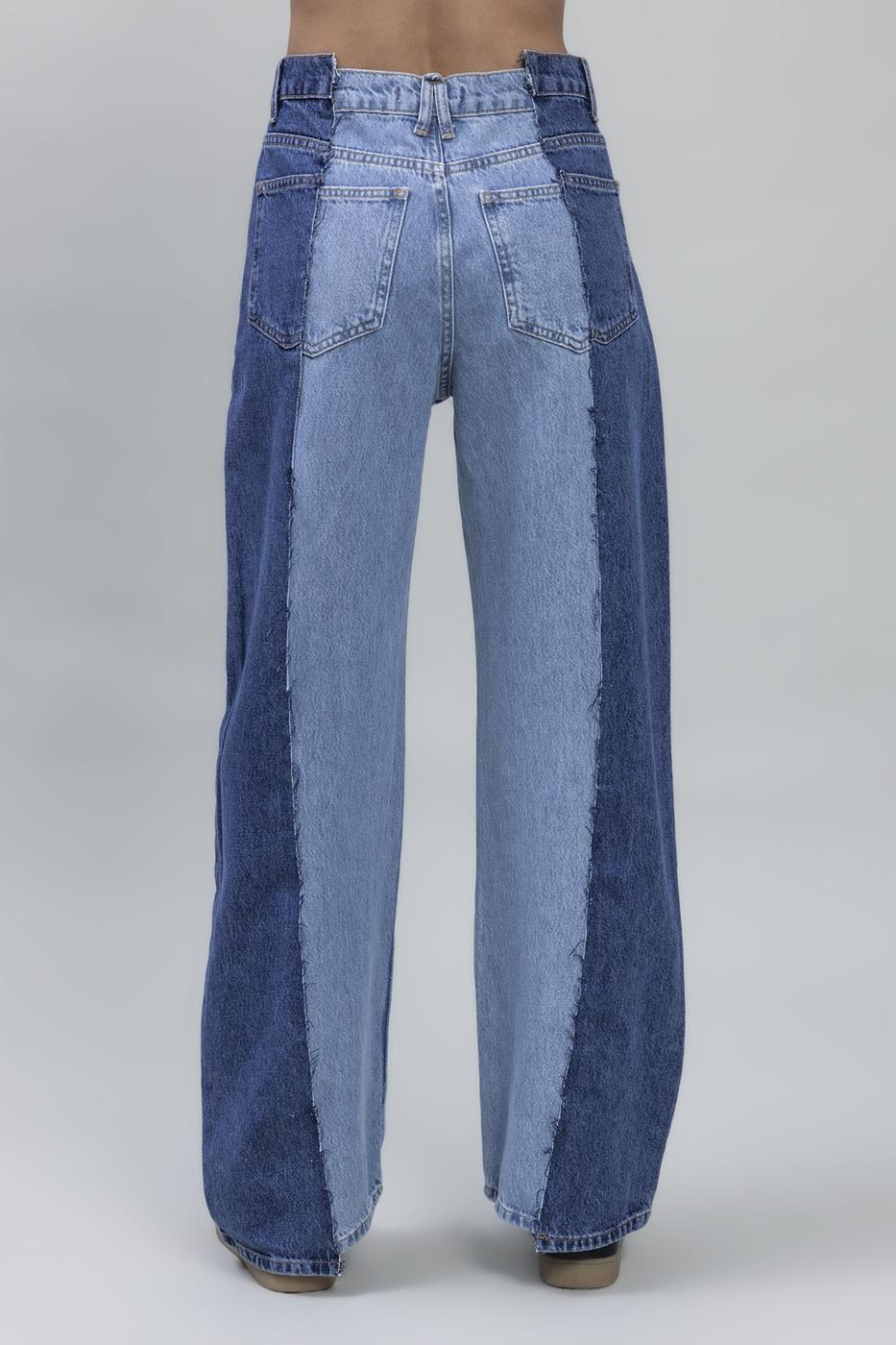 Bayan Mavi Bicolor Denim Pantolon